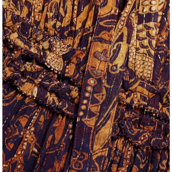 Ulla Johnson Brown and Navy Printed Maxi Dress - Picture 2 of 10